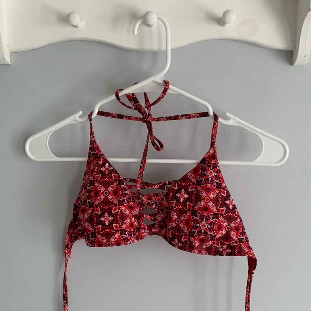 Red Pattern Bathing Suit Top.
